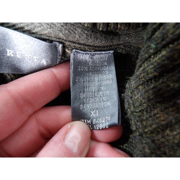 Oscar De La Renta Mens Sweter PullOver Knit Olive Green Knit Dad Core Mock Neck - Picture 8 of 9